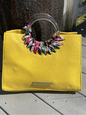 Betsy Johnson Yellow bag with Clear Round Handles scarf wrap w/ crossbody strap